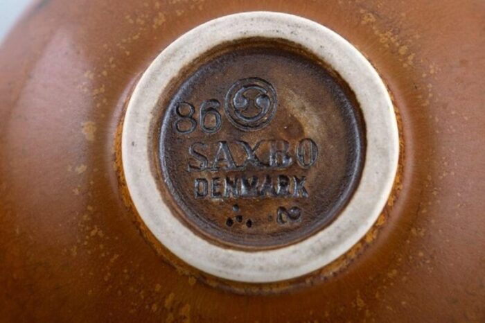 glazed stoneware bowl in brown shades from saxbo mid 20th century 8