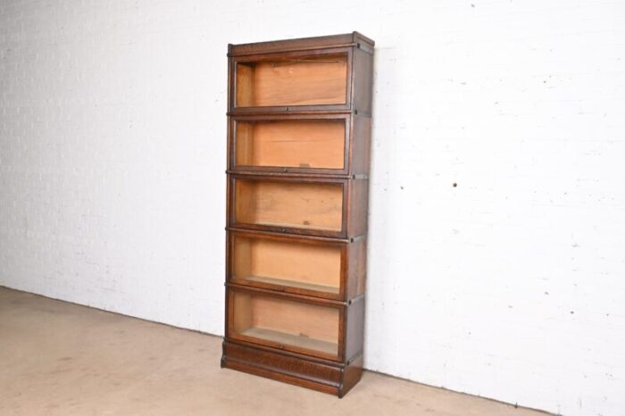 globe wernicke arts and crafts oak five stack barrister bookcase circa 1920s 8189