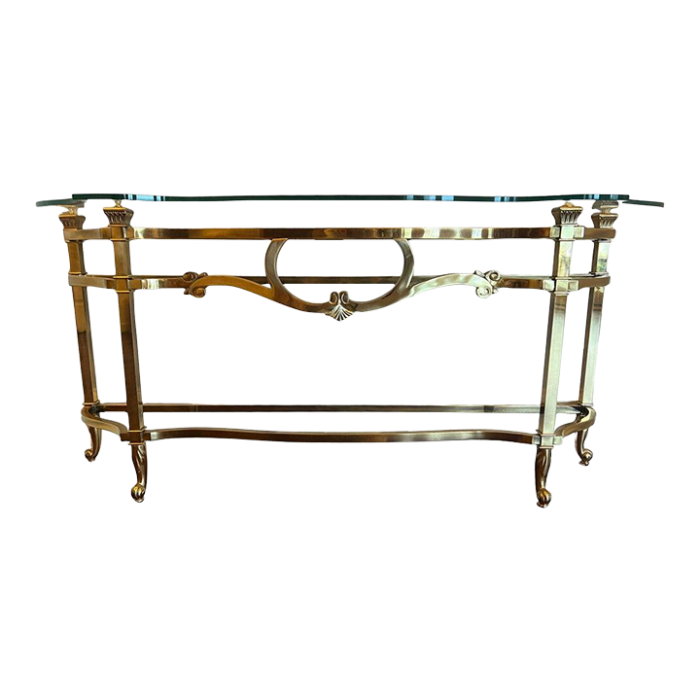 gold brass and glass labarge console table 2557