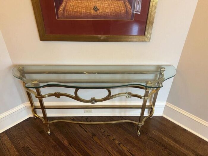 gold brass and glass labarge console table 7964