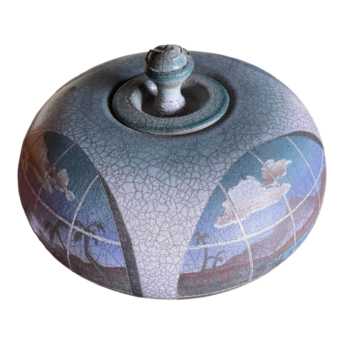 gorgeous ken jensen 1998 signed landscape scene raku studio art pottery covered vessel 2297