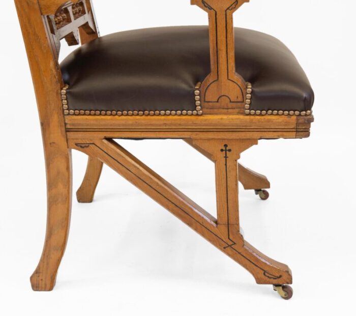 gothic revival ash and leather armchair desk 1860s 4172