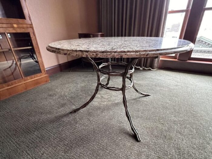 granite top round table wornate metal legs 1220