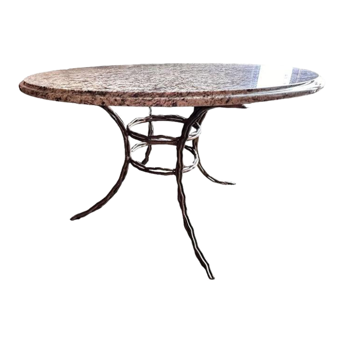 granite top round table wornate metal legs 4649