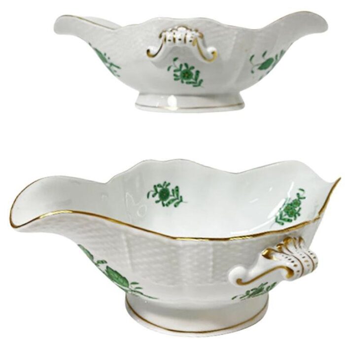 green porcelain chinese bouquet apponyi sauce gravy boats from herend hungary set of 2 1