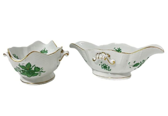 green porcelain chinese bouquet apponyi sauce gravy boats from herend hungary set of 2 2