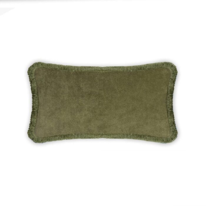 green velvet with green fringes rectangle happy pillow from lo decor 1