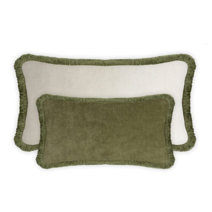 green velvet with green fringes rectangle happy pillow from lo decor 2