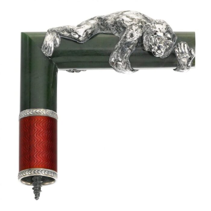 guilloche enamel and jade silver cane handle by julius rappaport for faberge 1