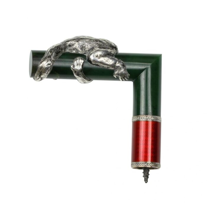 guilloche enamel and jade silver cane handle by julius rappaport for faberge 8