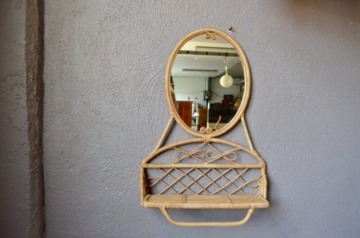 hallway or bathroom mirror in bamboo and rattan 1960s 1