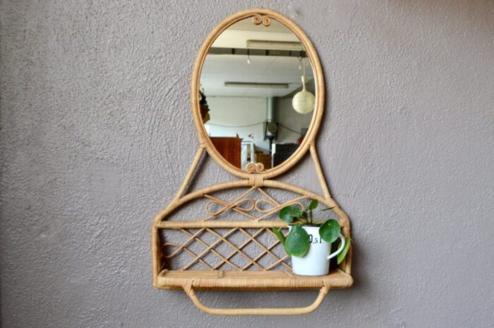 hallway or bathroom mirror in bamboo and rattan 1960s 2