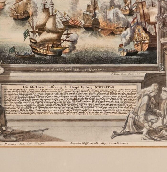 hand colored engraving battle of gibraltar germany circa 1720 4474