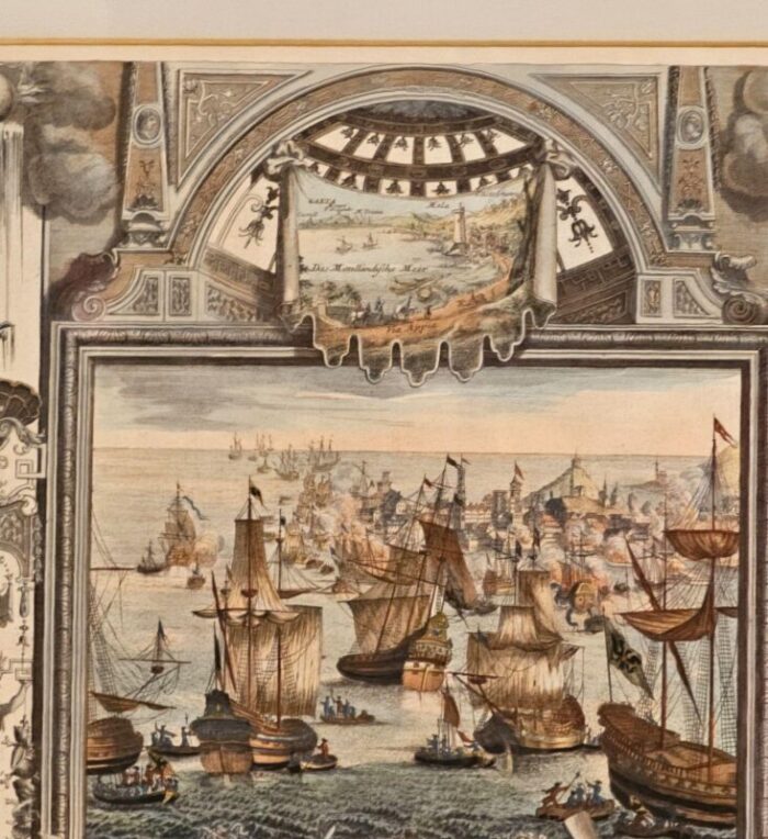 hand colored engraving siege of gaeta germany circa 1720 7820