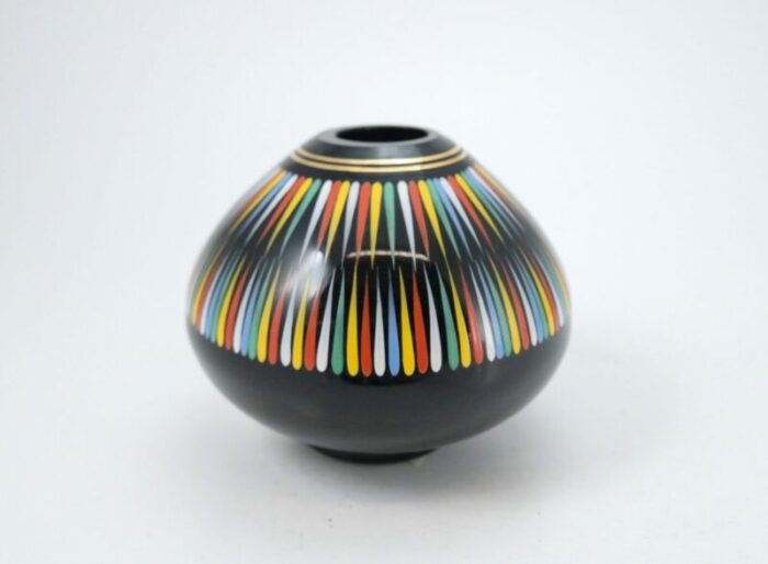 hand painted black glass vase from veb kunstglas arnstadt 1960s 1