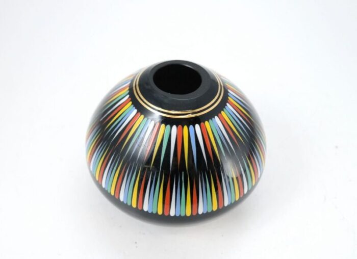 hand painted black glass vase from veb kunstglas arnstadt 1960s 5