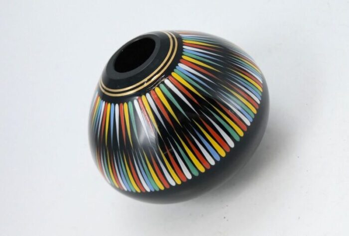 hand painted black glass vase from veb kunstglas arnstadt 1960s 7