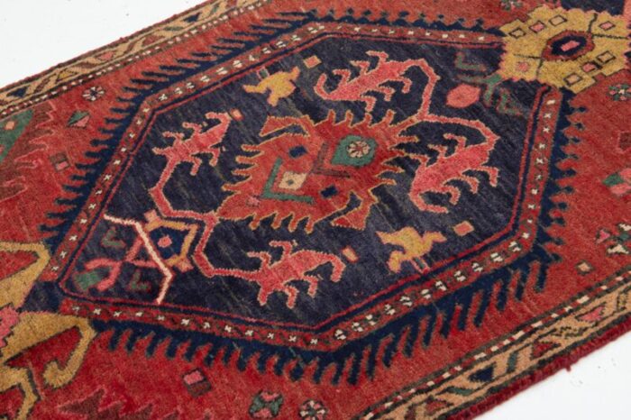 handmade red vintage heriz wool runner with tribal design 6754