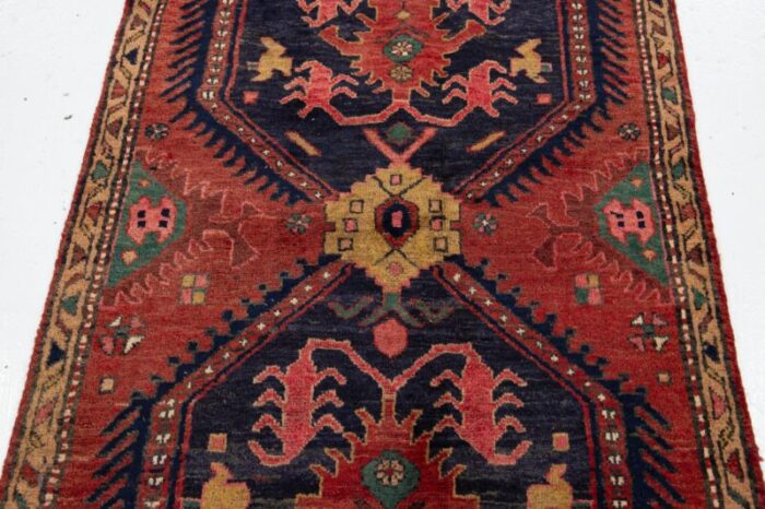 handmade red vintage heriz wool runner with tribal design 9953