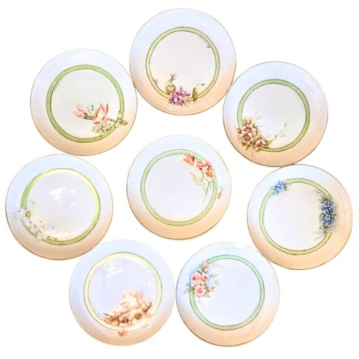 handpainted botanical plates set of eight 0474