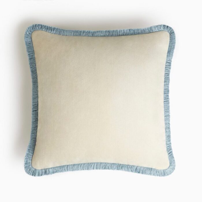 happy pillow white with light blue fringes by lorenza briola for lo decor 1