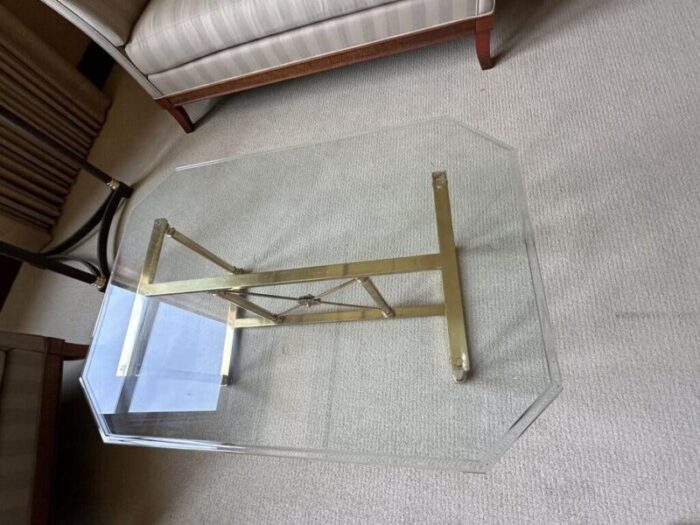 heavy glass and brass coffee table 0230