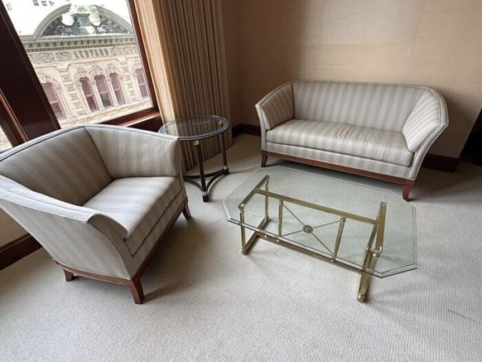 heavy glass and brass coffee table 2864