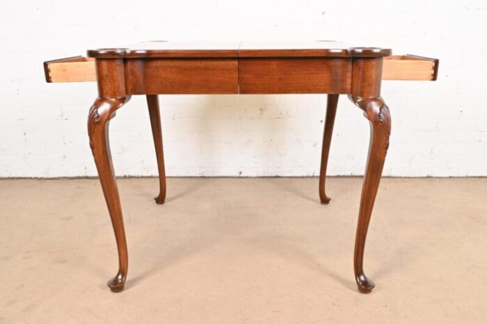 henredon queen anne carved mahogany breakfast table or game table newly refinished 2380