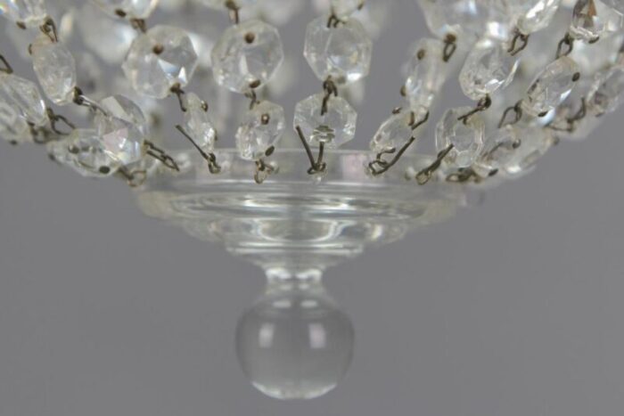 hollywood regency crystal glass and brass pendant chandelier germany 1970s 3355