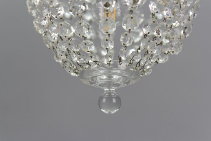 hollywood regency crystal glass and brass pendant chandelier germany 1970s 3434