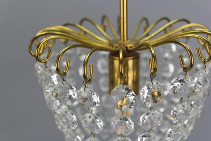 hollywood regency crystal glass and brass pendant chandelier germany 1970s 7498