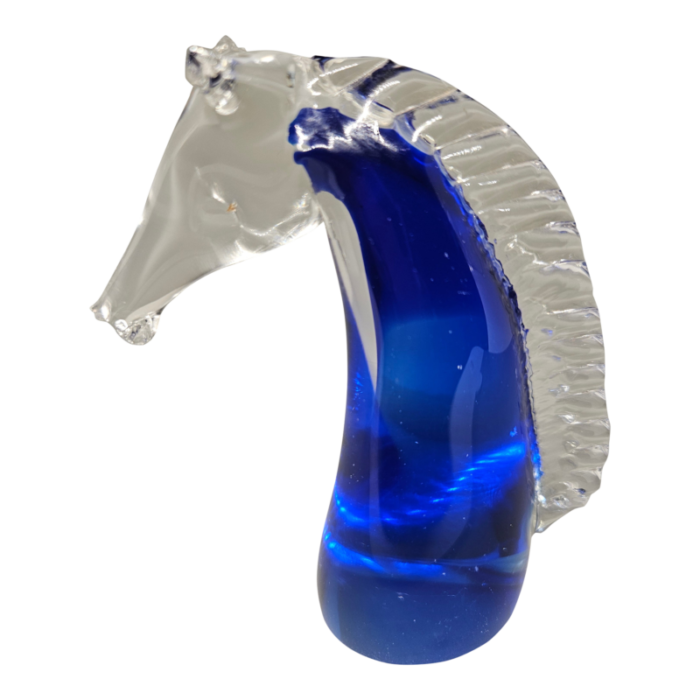 horse horse head cobalt blue blown art glasspaperweight 4476