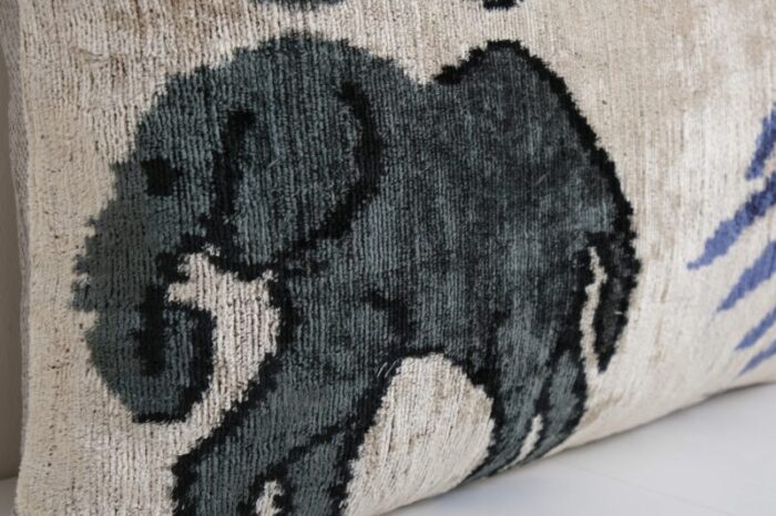 ikat silk lumbar cushion cover with elephant design 2