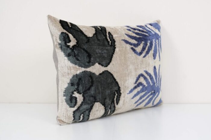 ikat silk lumbar cushion cover with elephant design 4