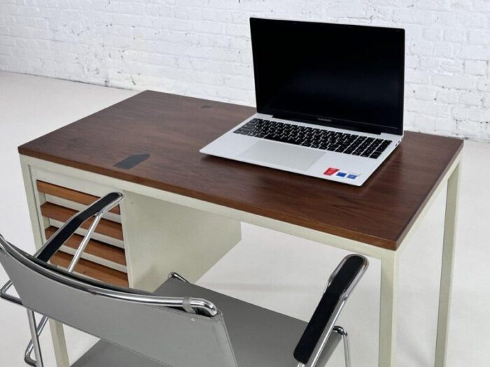 industrial style desk in metal and wood 1950s 8194