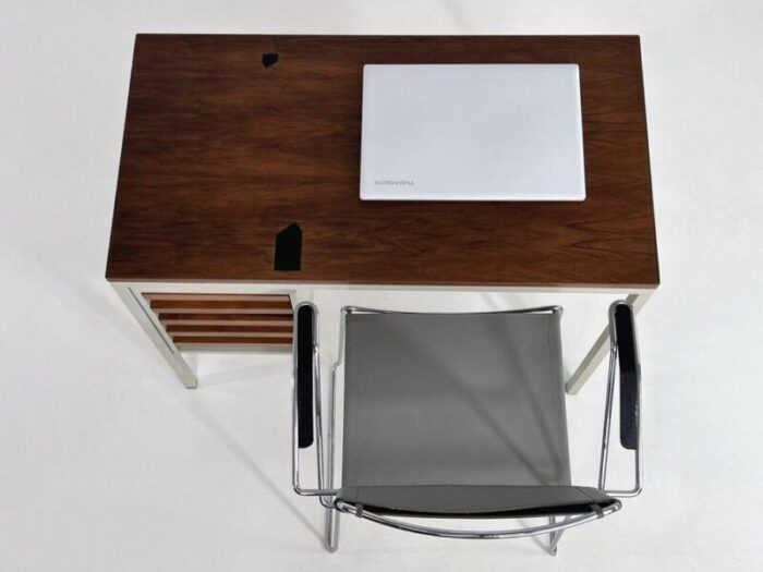 industrial style desk in metal and wood 1950s 9888