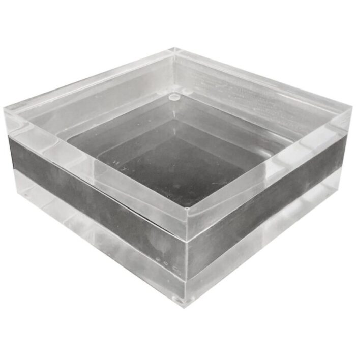 italian acrylic glass and silver squared decorative box 1970s 1