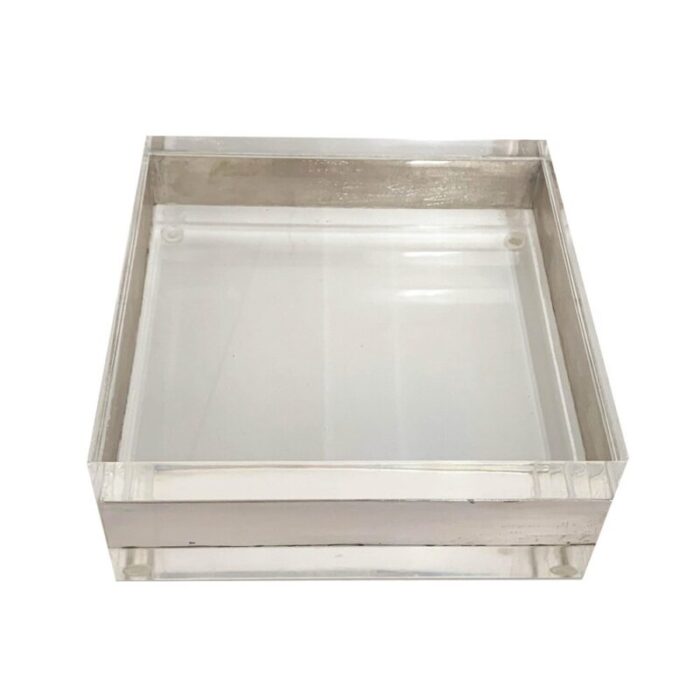 italian acrylic glass and silver squared decorative box 1970s 3