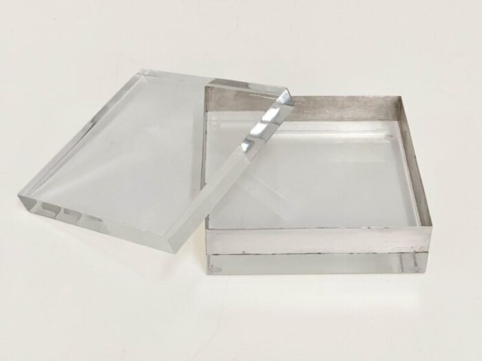 italian acrylic glass and silver squared decorative box 1970s 6