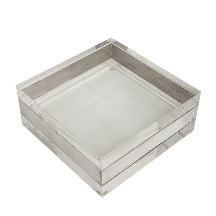 italian acrylic glass and silver squared decorative box 1970s 8