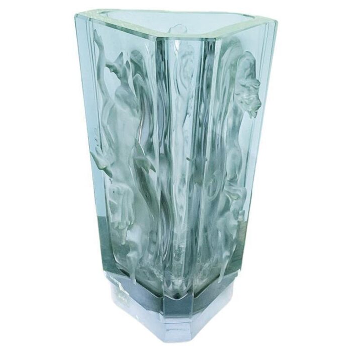 italian art deco green blue alexandrite glass vase with female figure 1900s 1