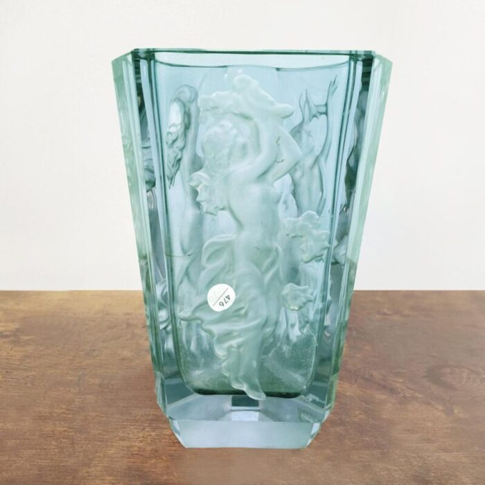 italian art deco green blue alexandrite glass vase with female figure 1900s 4