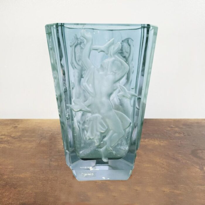 italian art deco green blue alexandrite glass vase with female figure 1900s 5