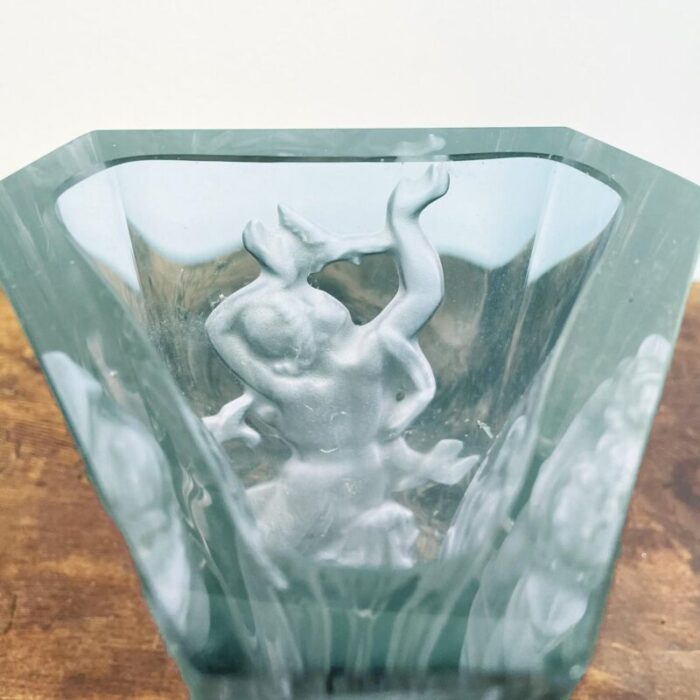 italian art deco green blue alexandrite glass vase with female figure 1900s 9