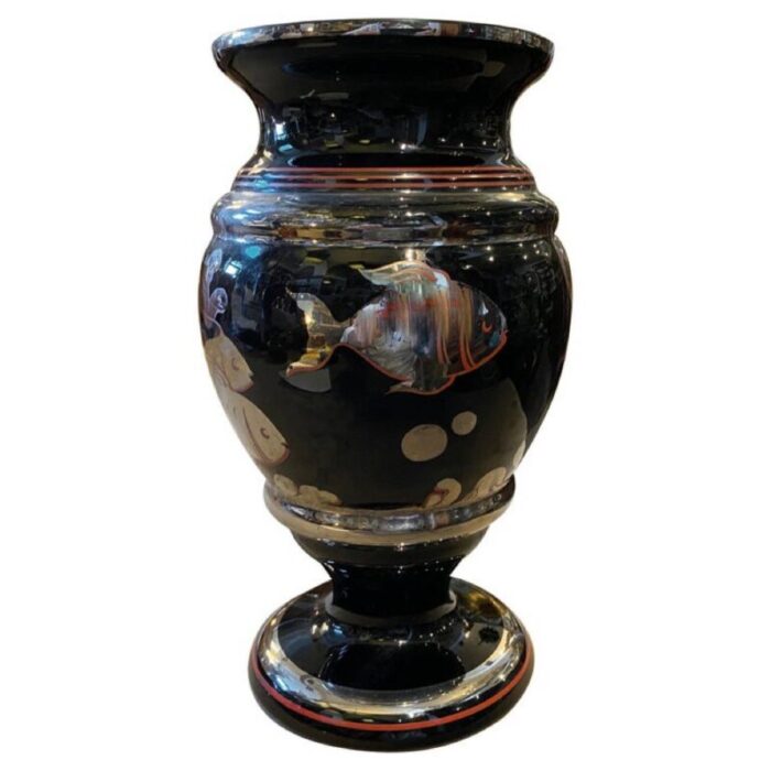 italian art deco silvered black glass vase 1930s 1