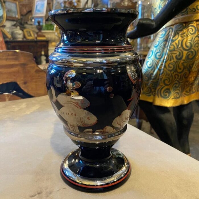 italian art deco silvered black glass vase 1930s 3