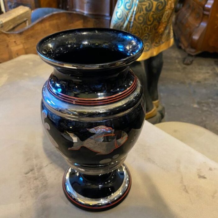 italian art deco silvered black glass vase 1930s 8