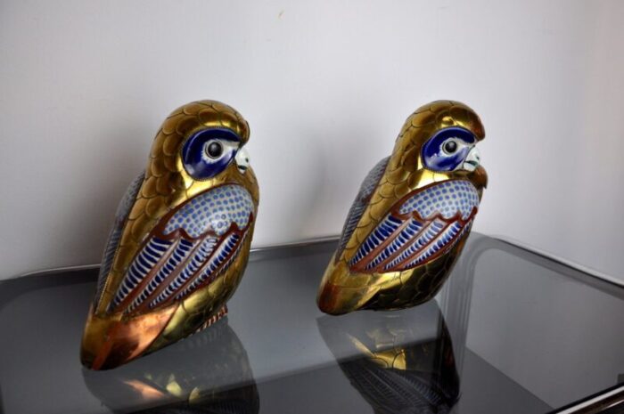 italian bookend owls in brass 1970s set of 2 2