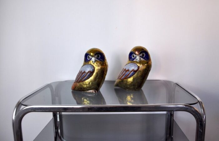 italian bookend owls in brass 1970s set of 2 8