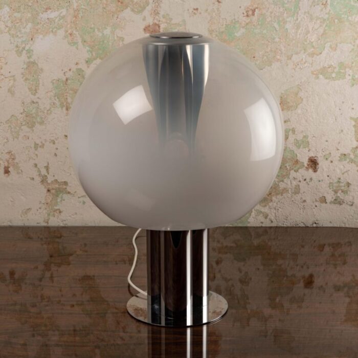 italian chrome plated selenova table lamp with glass tulip 1960s 1045